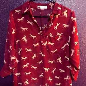 Red horse print chiffon shirt size S